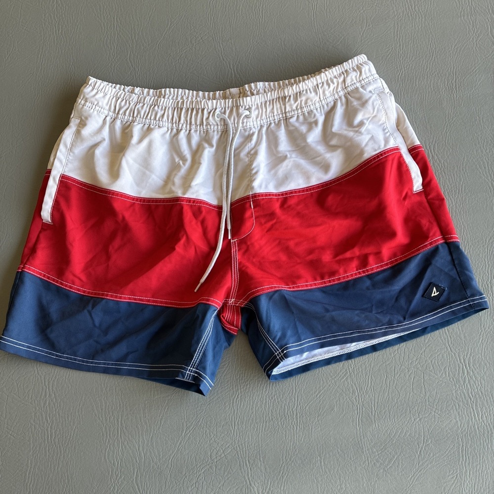 Sperry White Red Blue Swim Board Shorts Size XL GUC Summer Two Pocket Dadcore